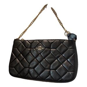 Coach Quilted Black Shoulder Bag with Gold Chain